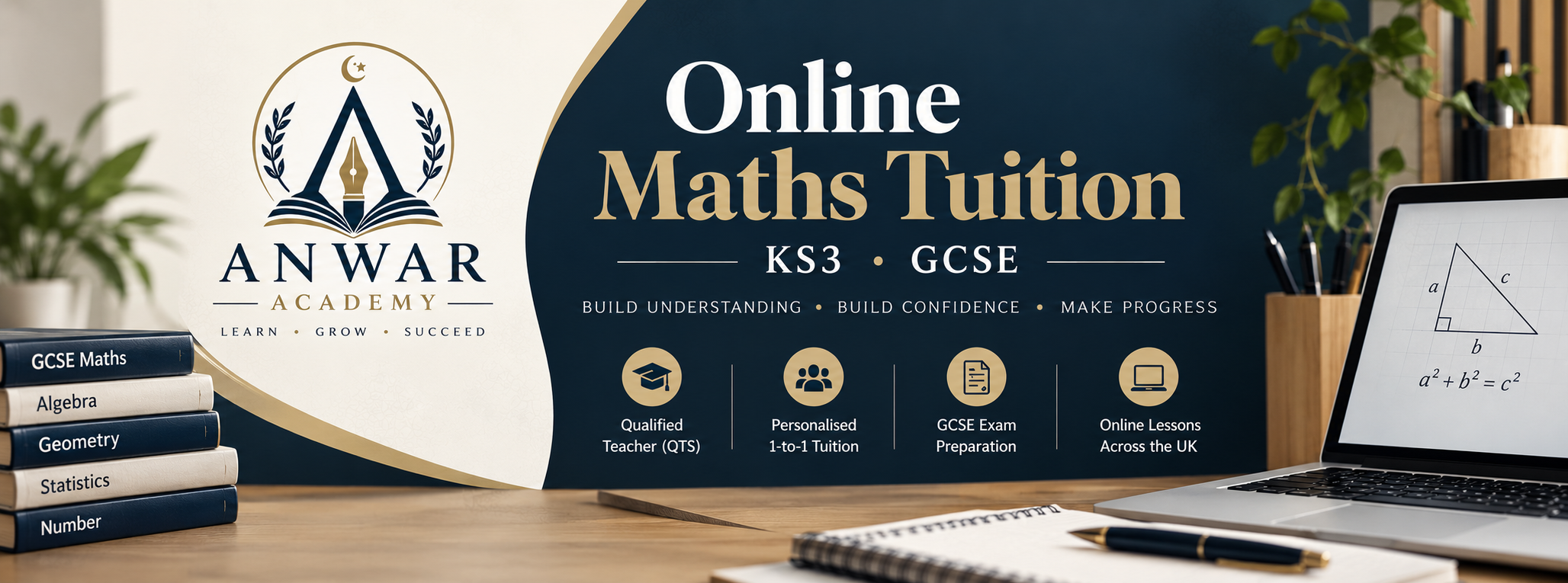 Anwar Academy online Maths tuition for KS3 and GCSE, with qualified teacher, personalised one-to-one tuition and GCSE exam preparation